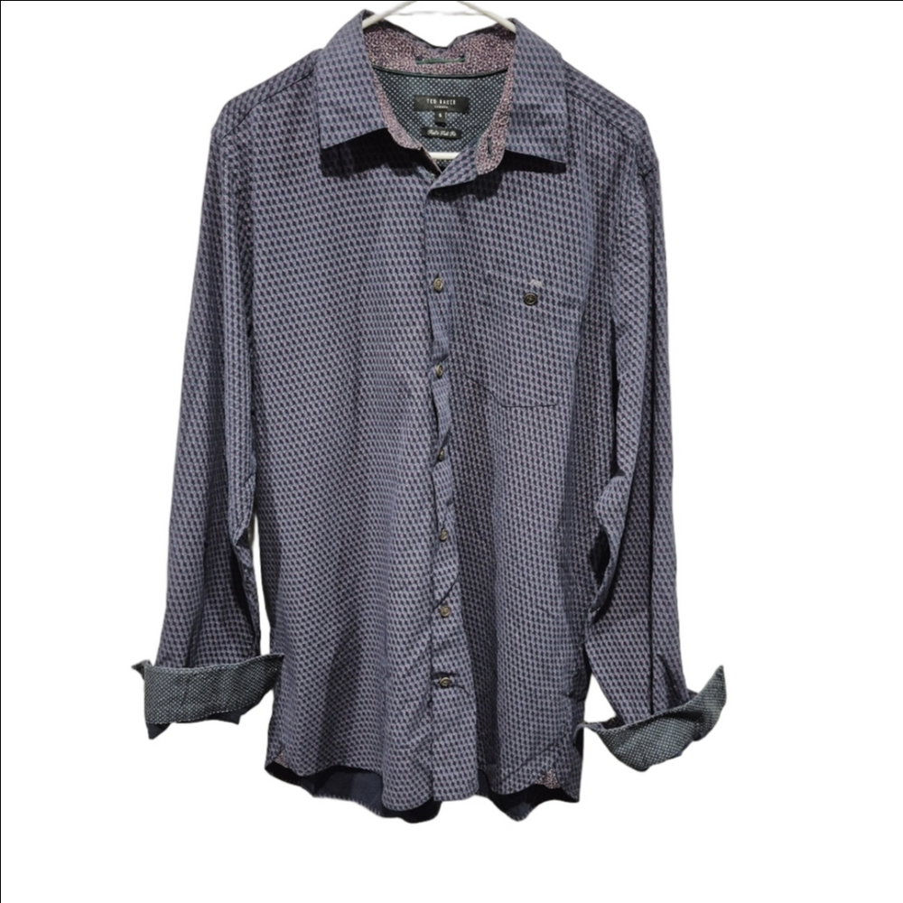 Ted Baker Geometric Cotton Patterned Full Button Lomn Sleeve Shirt